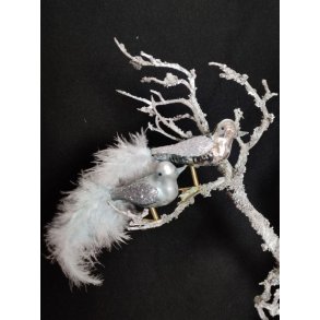 Glas fugl p klips med fjerhale 